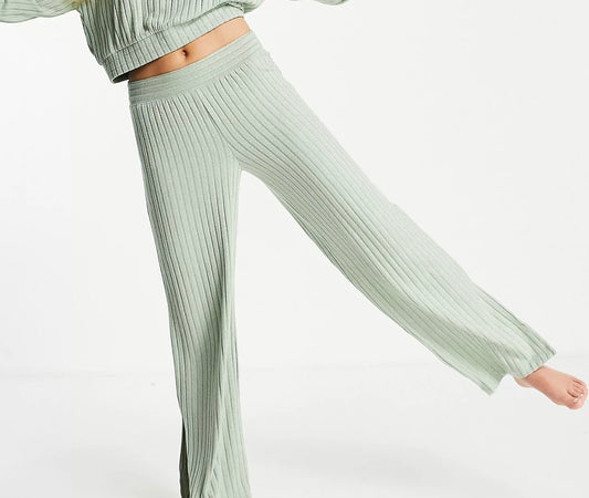 Gilly Hicks Jersey Rib Flare Pants | Surf Spray Green | Super Soft Ribbed Fabric | Flared Leg | Excellent Condition | Machine Washable